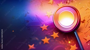 Magnifying Glass Surrounded by Five-Star Rating Symbols: A Graphic Design. Concept Graphic Design, Magnifying Glass, Five-Star Rating, Symbols, Art Concept