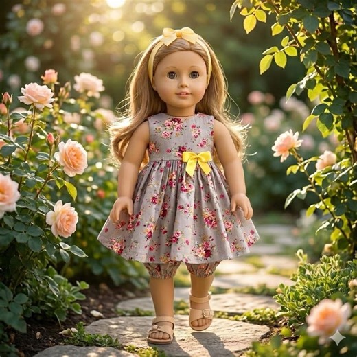 Vintage Floral 18 Inch Doll Dress Set | Grey Pink Roses Outfit With Bloomers & Headband | Fits American Dolls | Handmade Spring Clothes - Etsy Canada