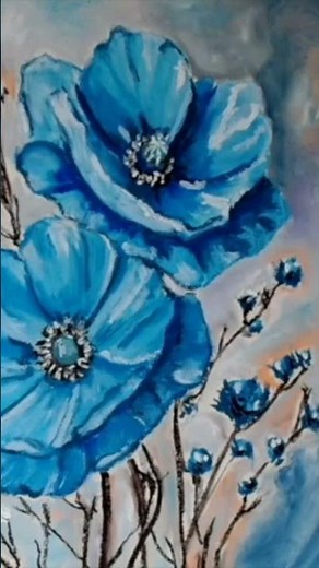Incredible! Bright blue flowers with oil pastels that STAND OUT from the background