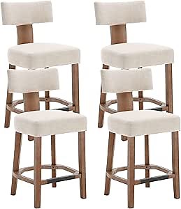 RIVOVA 26” Bar Stools Set of 4 Counter Height Bar Stool, Modern Kitchen Barstools with Back and Wood Legs, Farmhouse Upholstered Island Stools Countertop Bar Chairs, Beige