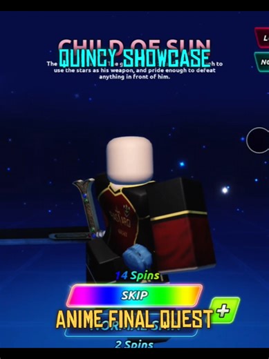Quincy Showcase in Anime Final Quest on Roblox
