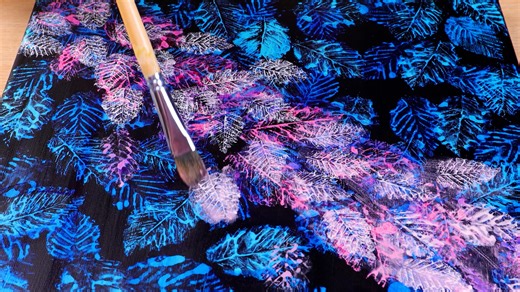 Leaf print techniques in acrylic painting