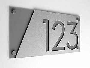 Modern House Numbers - Rectangle Brushed Silver Aluminum with Gray Acrylic Numbers - Contemporary Home Address - Sign Plaque - Door Number - Hotel Room Numbers - Apartment Number - 2