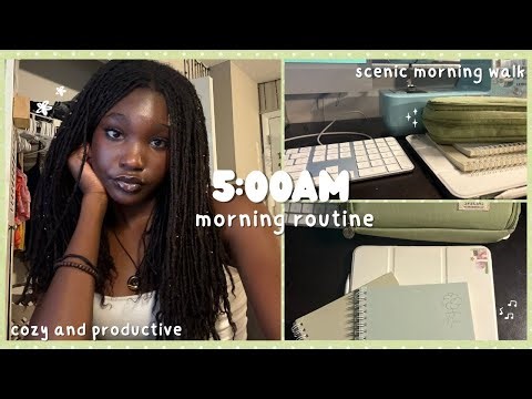 5AM Morning Routine ₊˚ʚ🌳ɞ˚‧｡⋆ | Cozy & Productive + Nature Walk