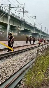 A Group Pulls Hard on the Tracks, Attracting Onlookers
