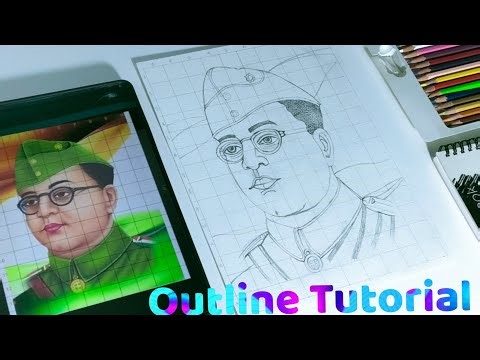 How to Draw Outline of Netaji Subhas Chandra Bose with Gridline Method? Very Easy, Step by Step