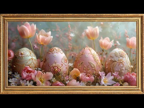 Vintage Easter Elegance 🌸 Decorated Pastel Eggs in Vintage Golden Frame | Free Screensaver
