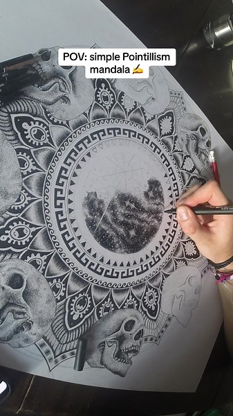 Simple Pointillism Mandala Drawing Tutorial