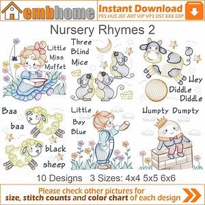 Nursery Rhymes Machine Embroidery Designs Pack Instant Download 4x4 5x5 6x6 Hoop 10 Designs APE3198 - Etsy