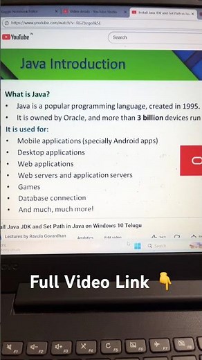 Java JDK Install Windows 10 Telugu | Set PATH | Beginners | Java #shorts