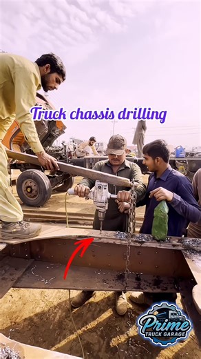 Truck Chassis Drilling Process 🔧 | Heavy Duty Workshop Work #engine #mechanic #shorts #drilling #fyp