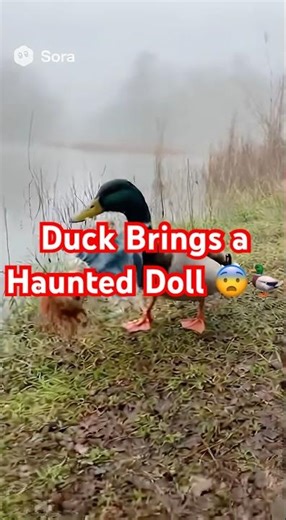 “Halloween Horror Duck: Carries Creepy Doll into the River! 😱🦆”