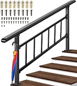 Versatile 4-5 Step Stair Handrails for Outdoor Steps, Adjustable Stair Railings Transitional Exterior Handrails for Step with Hook and Installation Kit