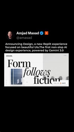 Amjad Masad | Announcing Design, a new Replit experience focused on beautiful UIs. The first non-slop AI design experience, powered by Gemini 3.0 | Instagram