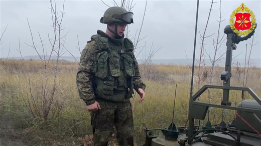 The Tsentr Group's NBC Protection units train in operating Kuryer ground-based robotic systems to create aerosol screens at training grounds in rear area of the special military operation zone. 💬 Company commanding officer Arslan Isayev told about specifics of using the Kuryer system. | Russia Truth