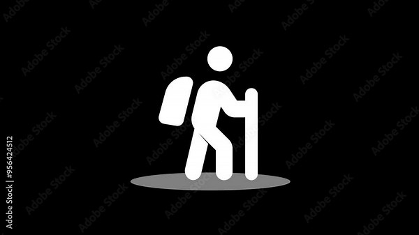 Hiking glyph animation with elegant inversion effects and seamless transitions for engaging outdoor and adventure-related digital content .