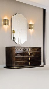 ORFEO | Chest of drawers Clean lines, a precious soul. The Orfeo chest of drawers celebrates the Macassar Ebony veneer, illuminated by brushed brass details. When design meets noble materials, a unique piece is born. Discover bedroom complements: https://operacontemporary.com/en/products/bedroom-complements/ | Opera Contemporary