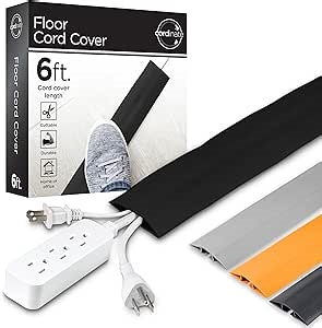 Cordinate 6ft Floor Cord Cover, Cable Protector, Hide Extension Cords, Protect Cords, Prevent Cable Trips, Heavy Duty Cord Hider - Cable Cavity = 0.75" (W) x 0.43" (H) - Black