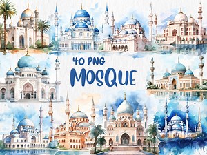 Watercolor Mosque Clipart: Islamic Architecture PNG Graphics (digital Download) - Etsy