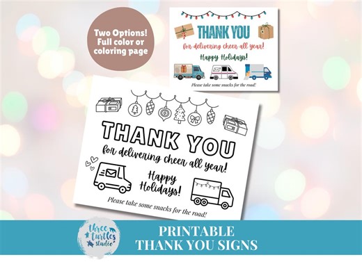 Delivery Driver Printable Thank You Sign | Holiday Snack Basket Sign for Mail Carrier & Delivery Drivers | Christmas Thank You Coloring Page - Etsy
