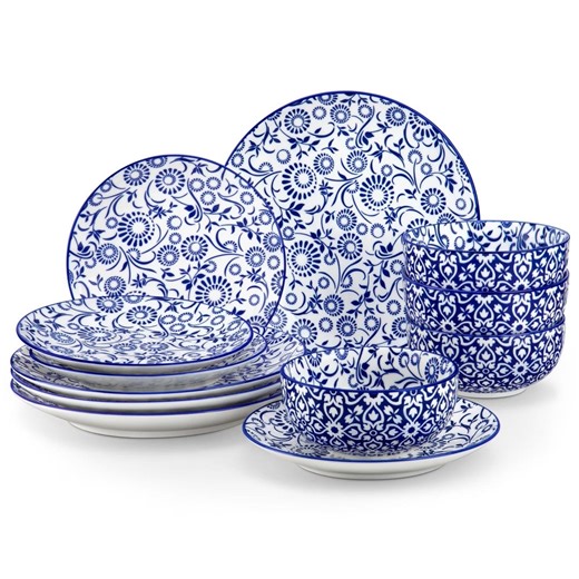12 Piece Blue White Porcelain Dinnerware Set, Elegant Ceramic Plates Bowls Set for 4, Traditional Floral Design, Dishwasher & Microwave Safe - Etsy