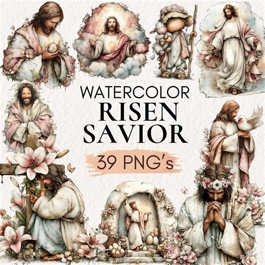 Watercolor Jesus Clipart, Easter Resurrection PNG, Christian Bible Art, Empty Tomb Illustration, Risen Savior, Sunday School Graphics - Etsy