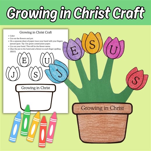 Growing in Christ Jesus Flower Craft Printable Activity for Kids Sunday School Bible Lesson, Children's Color Cut and Paste Church Activity - Etsy