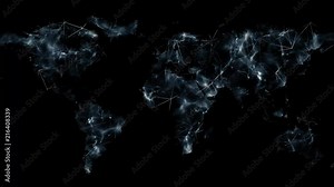 World map network. Social network connection. Connecting people on the internet, nodes transforming into the shape of a world map. Growing connections over the earth. A worldwide network expanding