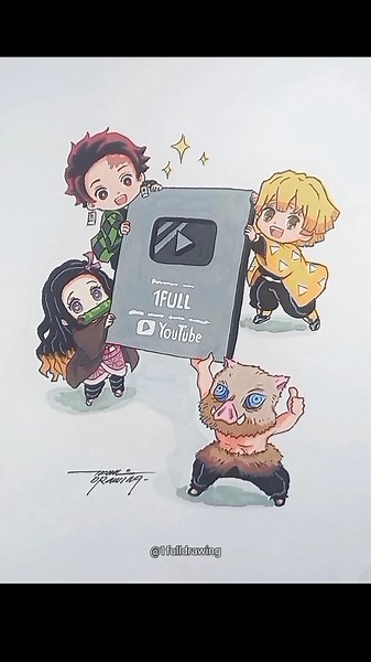 Drawing mini Demon Slayer characters | 100k subscriber special 🎉 #アート #イラスト #鬼滅の刃 #炭治郎 #禰豆子 #善逸 #伊之助