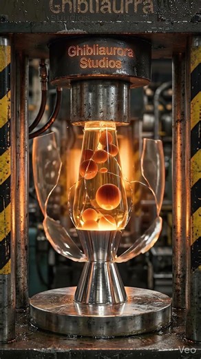 hydraulic press vs glowing lava lamp 🌋 hot wax blob explosion and fluid burst in 4k slow mo