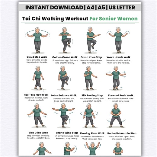 Printable Tai Chi Walking Workout for Women | Senior-friendly Tai Chi Walking Exercises | Balance, Mobility & Mindful Movement PDF - Etsy