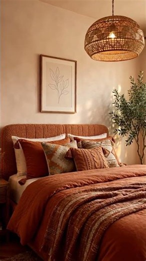 Cozy Terracotta Bedroom Makeover! Rattan Lamp & Warm Tones | Home designerz #Shorts