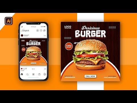 Burger Restaurant Social Media Post Design in Adobe Illustrator