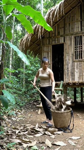 “Beautiful Woman Building a Bamboo Jungle House Alone | Realistic Forest Survival Life”#viral