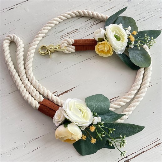 Rope Leash With Flowers Butter Yellow Wedding, Wedding Dog Leash, Gift for Wedding, Dog Lovers Gift, Ranunculus Peony Wedding Leash - Etsy
