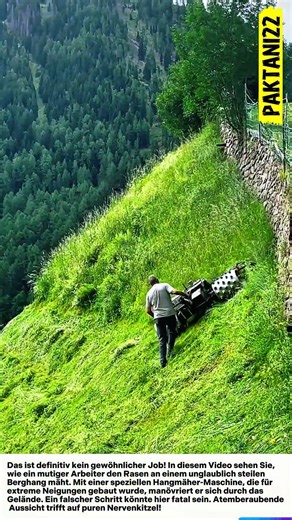 Spezialmaschine im Einsatz: Wie man Gras an fast senkrechten Hängen mäht!