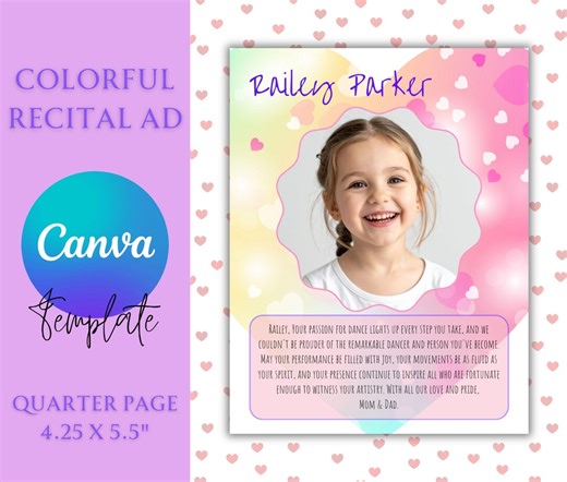 Colorful Recital Ad Tribute Self-editing in Canva | Heart Dance Program Ad | Yearbook Ad Elementary Yearbook Page | Dance Recital Flyer - Etsy