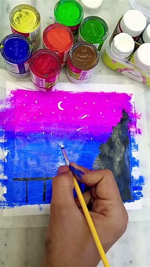 🌙 Moonlight Ocean Scenery Drawing | Easy Night Sea Art with acrylic colour#acrylic painting#art
