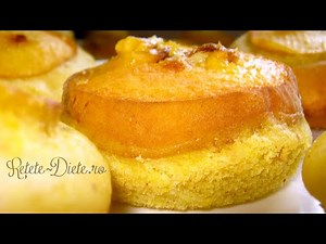 Prăjitură pufoasă cu piersici (ori nectarine sau prune) în tavă de brioșe