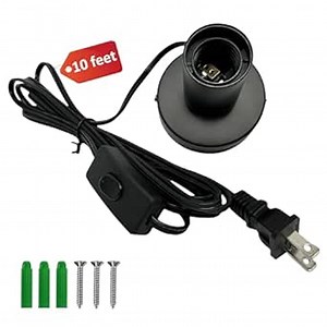 Black Metal E26/E27 Screw Light Socket with 10FT Extension Cord, Hanging Light Cord for Garage,80MM Small Table Lamp Base Ceiling Bulb Holder, On/Off Switch US Plug in Wire (1 Pack)