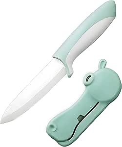 4 Inch Ceramic Paring Knife - Super Sharp Fruit & Vegetable Kitchen tools with Hippo-Shaped Ergonomic Design - Kitchen Safety Knife Set Includes Protective Sheath（Green)