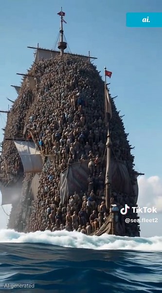 This boat is sinking in the sea, this scene is dangerous.