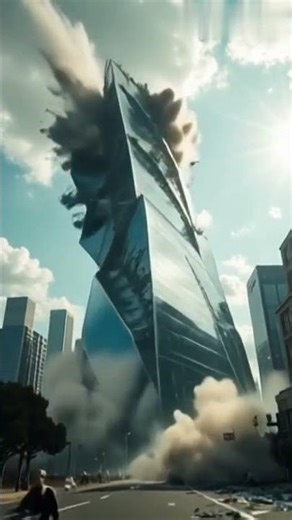 Horrifying collapse of mirrored skyscraper in the city, blocking several streets 🚧🚑