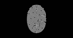 Animasi sidik jari hitam dan putih alpha matte Touch ID pengolahan digital futuristik konsep pemindai biometrik dan pemindaian keamanan jari cyber ponsel membuka aplikasi