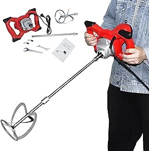 Electric Handheld Cement Mixer 110V 2100W Portable Electric Concrete Cement Mortar Grout Paint Plaster Mixer, Handheld Adjustable 6 Speed Mixer Machine Stirring Tool