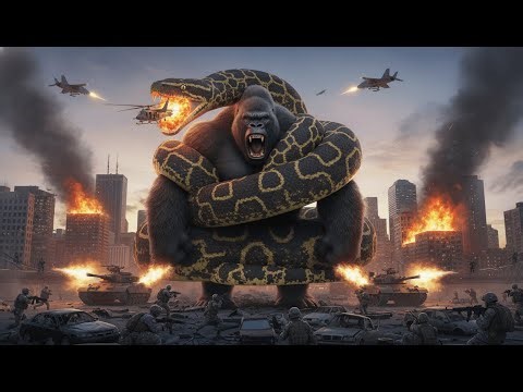 King Kong battles a giant python, a war that destroys entire cities: Epic Mayhem!