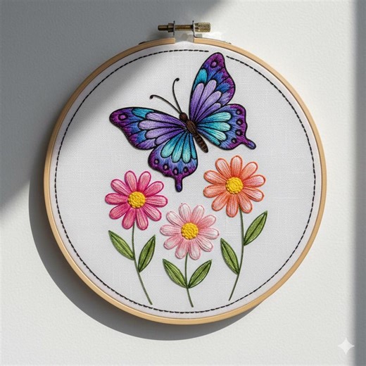 Butterfly With Flowers Embroidery Pattern, Butterfly Hand Embroidery PDF (instant Download) - Etsy