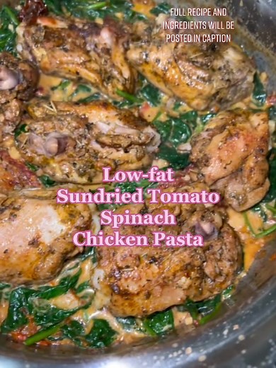 Low(er) fat and low(er) in cholesterol chicken and pasta recipe that isn’t overloaded with heavy cream and shredded cheese, enjoy and substitute away! #lowfatrecipe #lowcholesterol #lowcholesteroldiet #highcholesterol #sundriedtomatopasta #chickenpastarecipe