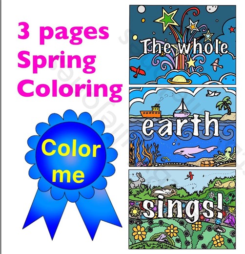Easter Spring Coloring Poster, & Easy to Download Pages to Print, and Color. 5 PDF Files - Etsy