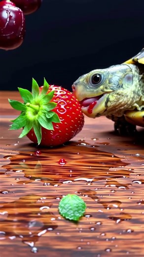 ASMR Turtle Crunching Strawberry - Vanunu’s Delight 🍓
